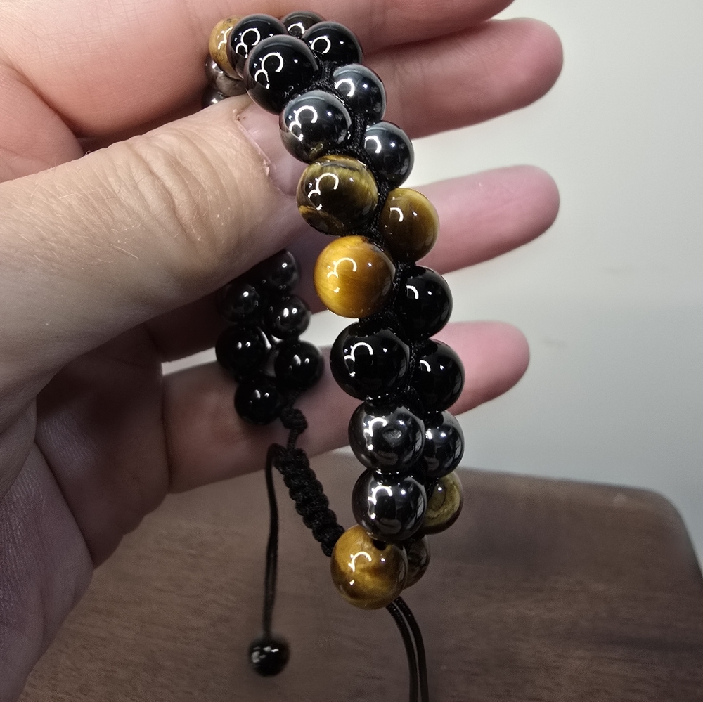 Tigers Eye, Obsidian, and Hematite Crystal Bracelet - Picture 10 of 14